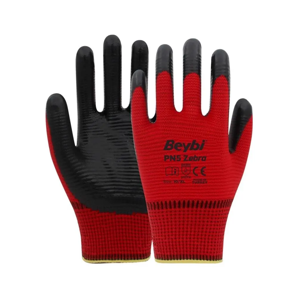 Beybi Nitril PMK PN5 Zebra Kırmzı Siyah 10 Beden 12li Paket 1