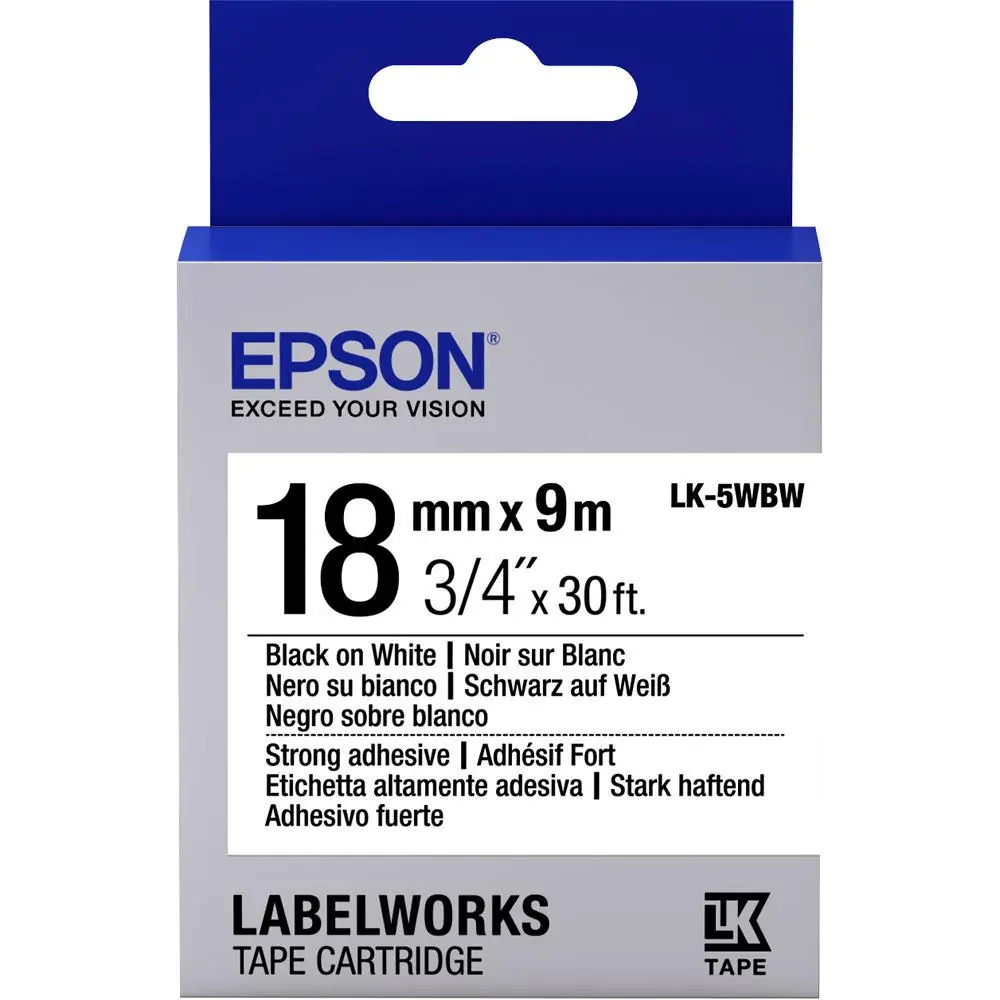 Epson LK-5WBW Güçlü Yapışkanlı Beyaz Üzeri Siyah 18mm 9Metre Etiket 1