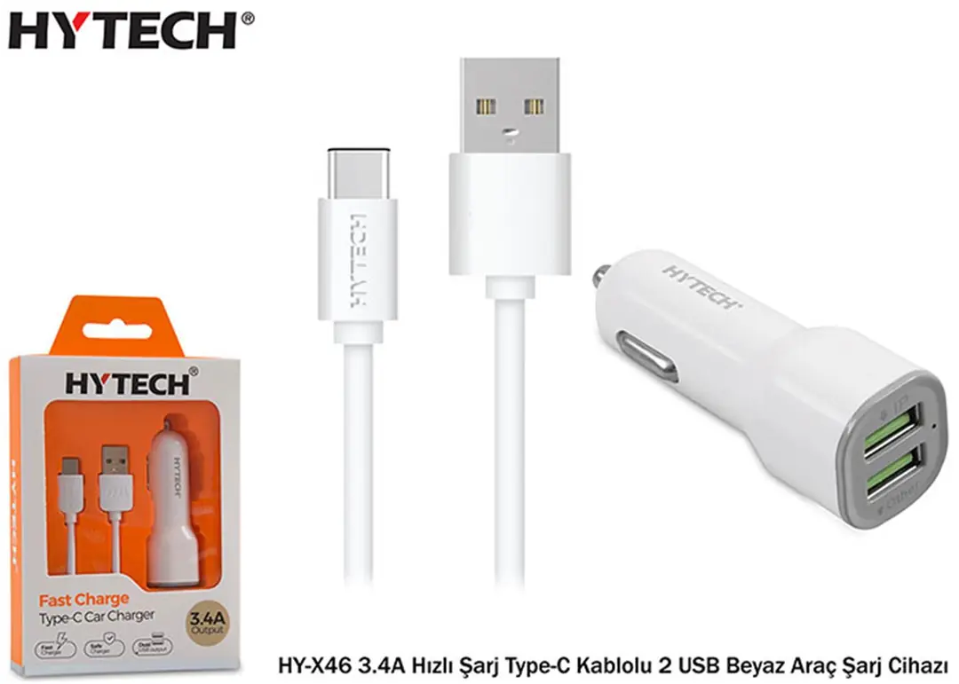 Hytech HY-X46 3.4A Hızlı Şarj Type-C Kablolu 2 USB 1