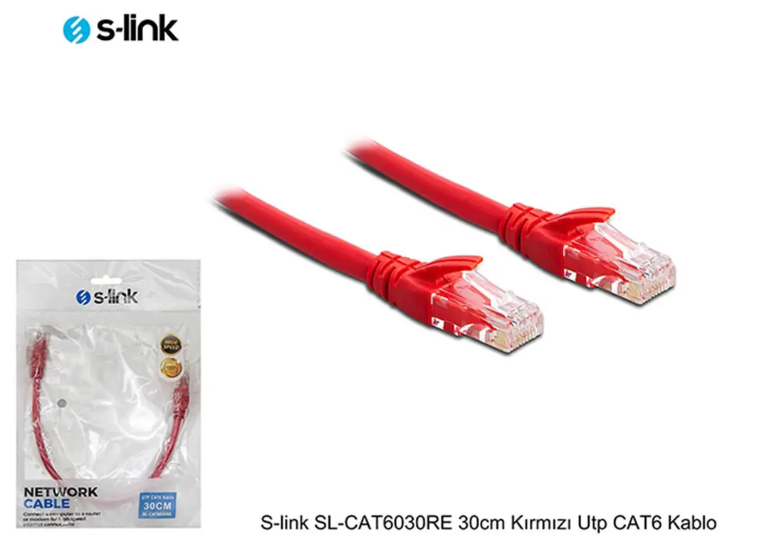 S-link SL-CAT6030RE 30cm Kırmızı Utp CAT6 Kablo 1