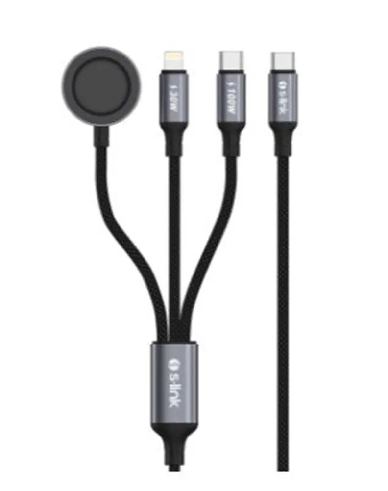 S-link Armor CLW-01 100W 1.2m Type-C to Type-C Lightning  Siyah Hızlı Şarj Kablosu 1