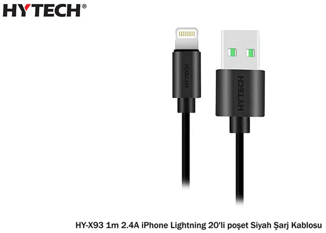 Hytech HY-X93 1m 2.A iPhone Lightning Şarj Kablosu Siyah 1