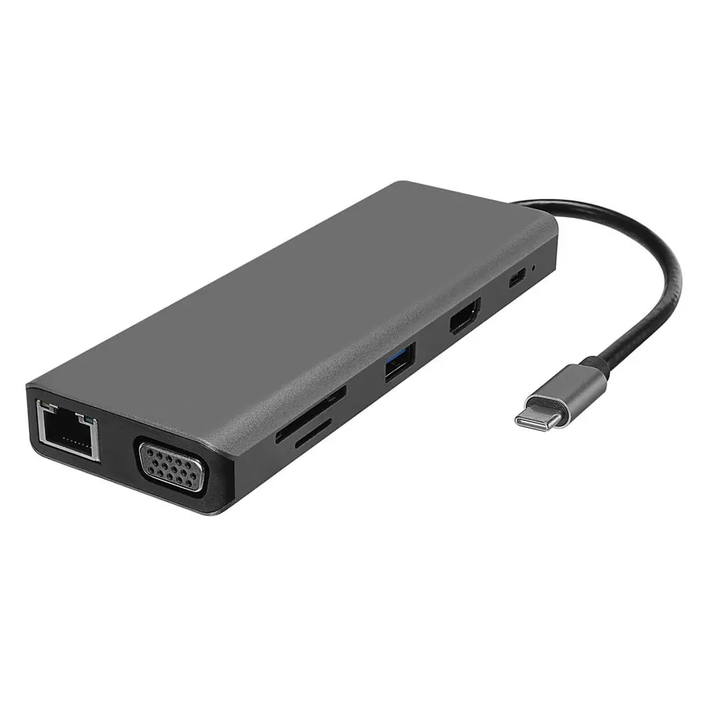 Hytech HY-USBC32 4K-2K Ultra HD Gri Metal 5x USB2.0-USB3.0 100M RJ45 PD, TypeC Data, ö 1