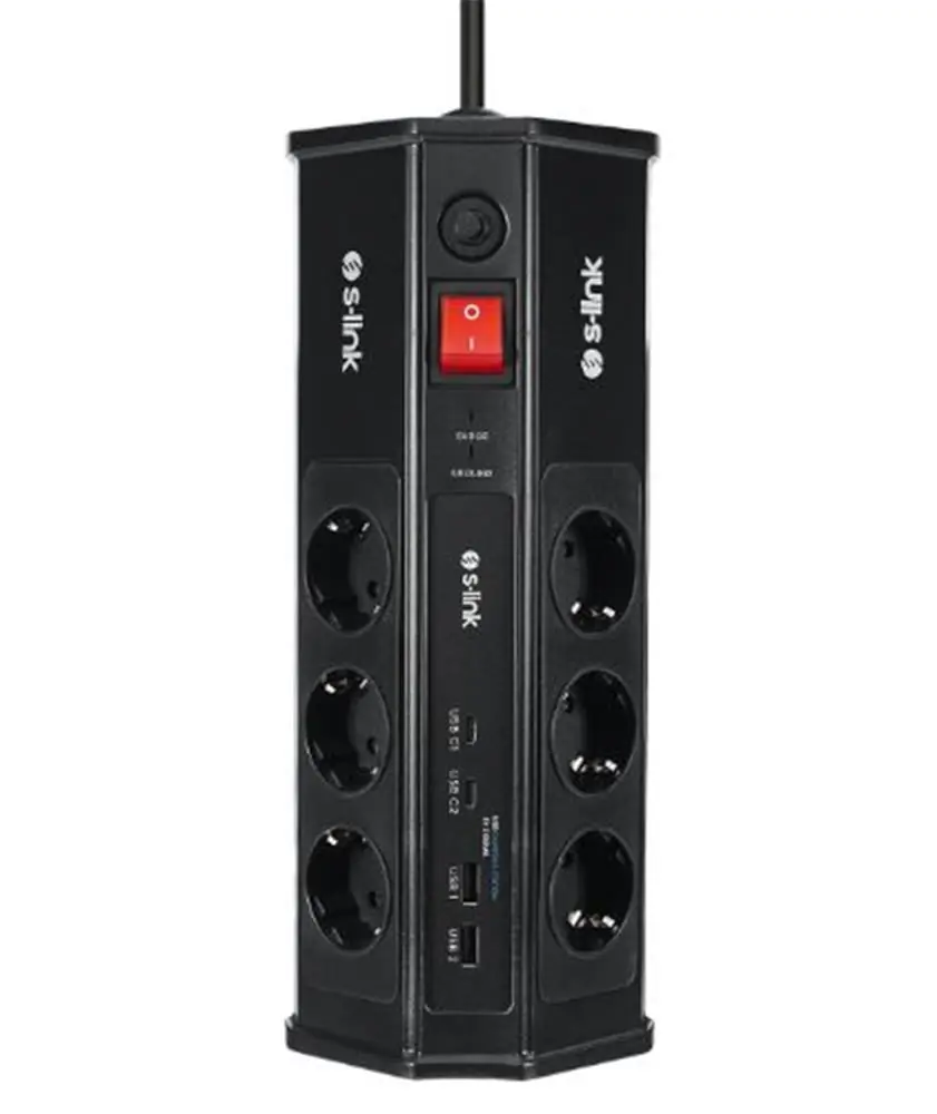 S-link PRZ03 PrizHive 3M 630 Joule 1.5mm 2 USB 2 TypeC 2.4A-5V 500V 6000V 6lı Akım Korumalı Priz