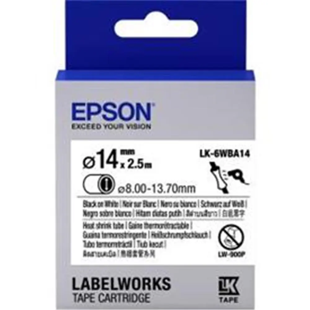 Epson LK-6WBA14 Beyaz Üzeri Siyah Makaron (8-13,7 mm çap) 2,5Metre 1