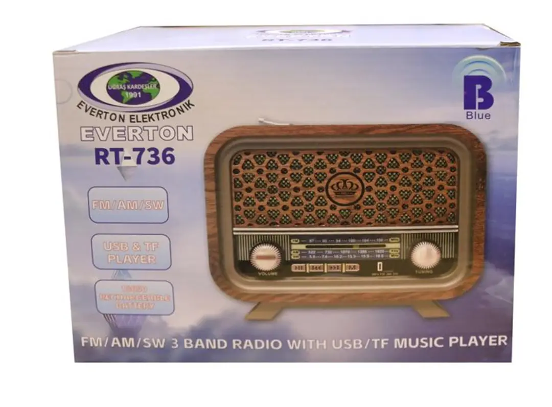 Everton RT-736  Bluetooth-USB-SD-FM Şarjlı  Nostaljik Radyo 1