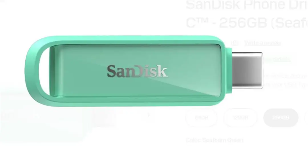 Sandisk SDIXS0N-256G-GN6NQ 256GB Phone Drive with USB-C-128GB (Seafoam Green) Flash Bellek 1