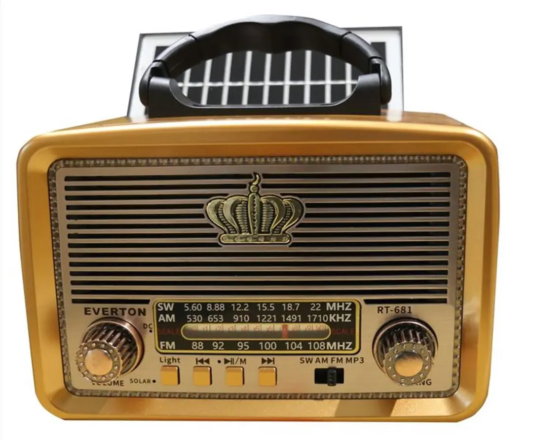 Everton RT-681  Solarlı,Ledli, Şarjlı Nostaljik Radyo (FM-AM-SW-USB-TF) 1
