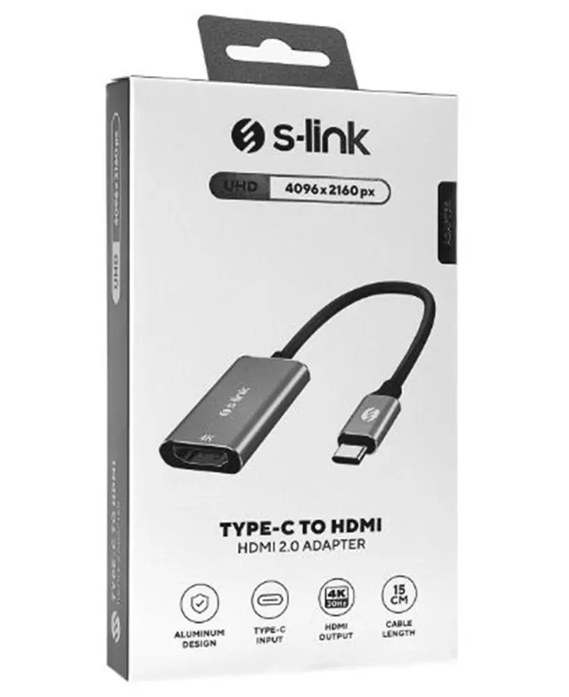S-link SWV-USBC028 4K@30Hz Gri Metal Type-C to HDMI Adaptör 1