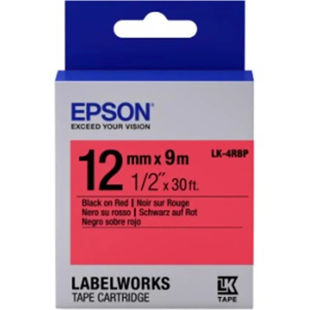 Epson LK-4RBP Pastel Kırmızı Üzeri Siyah 12MM 9Metre 1