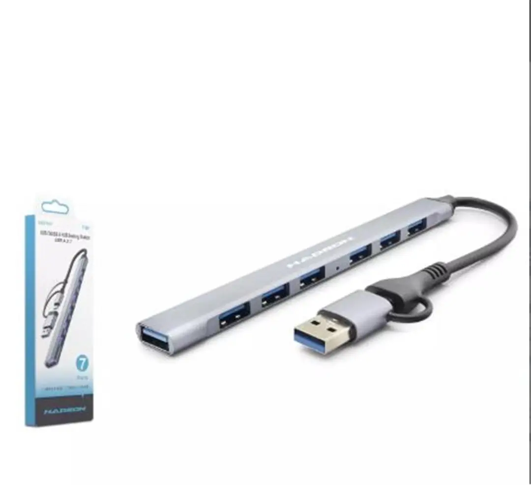 Hadron Hdx7857 Usb + Type-C Hub 7In1 1-Usb3.0 6-Usb2.0 Gri 1