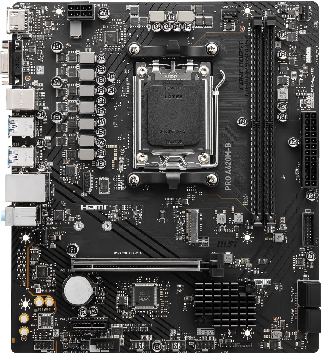 Msı Pro A620M-B AMD A620 AM5 Soket DDR5 6800(OC)MHz mATX Anakart