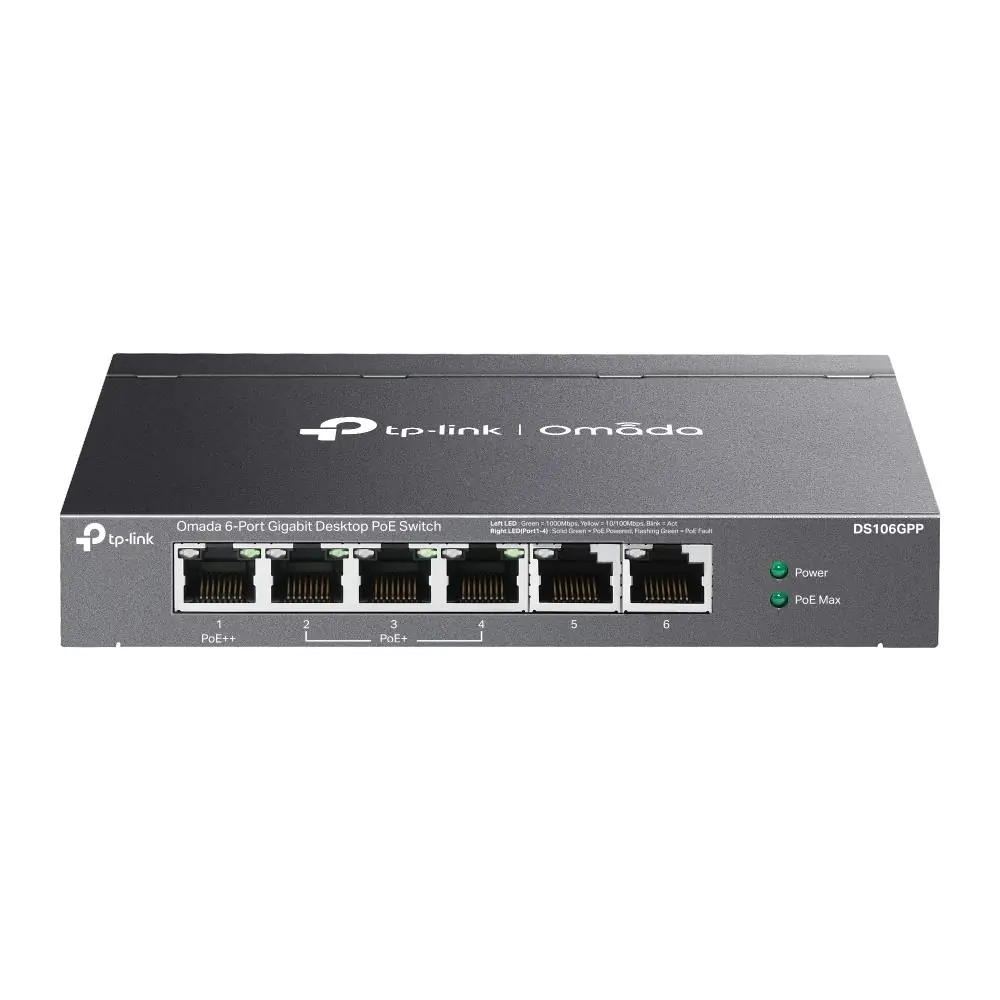 Omada Tp-Link DS106GPP 4 Port 10-100-1000 Poe+ Switch 2 Port Uplink Çelik Kasa Rack Mount 1