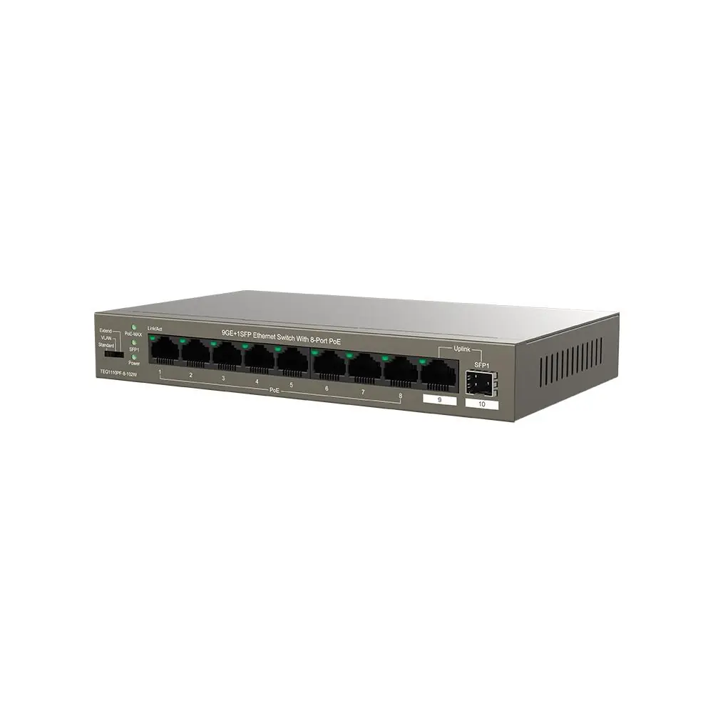 Tenda TEG1110PF-8-120W 9 Port 8 Port Poe+ 10-100-1000 Switch + 1 Port Uplink + 1 Port SFP 1