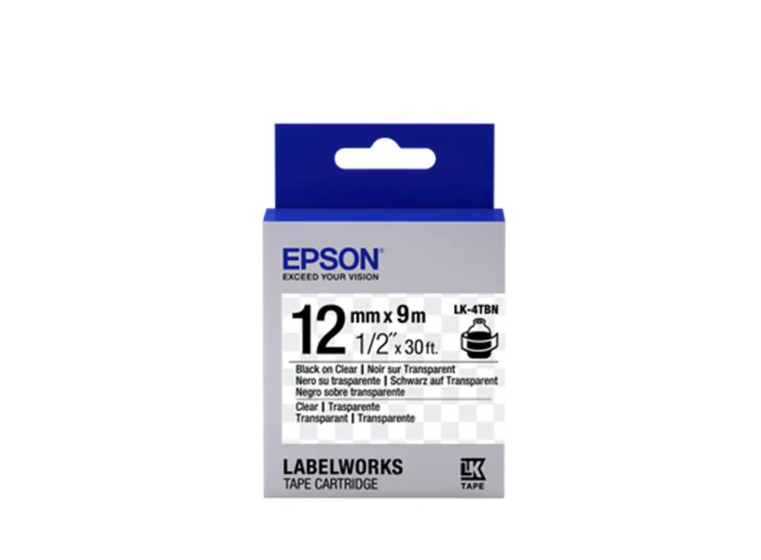 Epson LK-4TBN Şeffaf Üzeri Siyah 12mm 9Metre Etiket 1