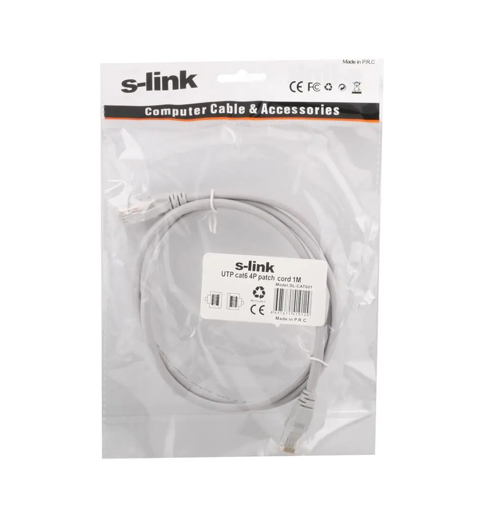 S-link sl-cat601 Cat6 1mt Gri Utp Patch Kablo 1