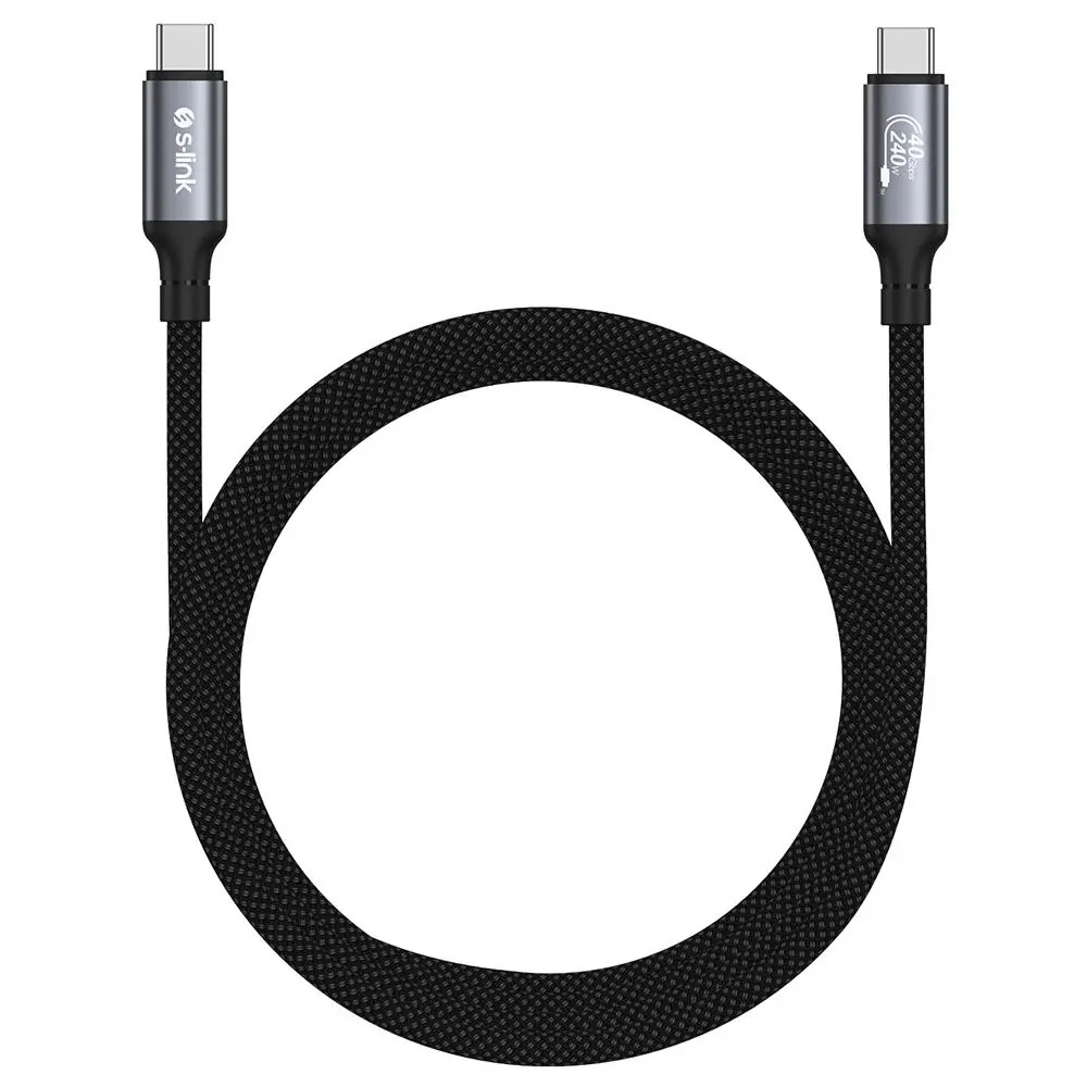 S-link Armor DCC-01 240W 1.2m Type-C to Type-C Örgülü Metal 8K 60HZ Siyah Data ve Hızlı Şarj Kablosu 1