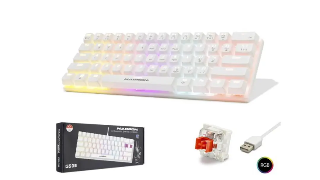 Hadron G508R Kablolu Oyuncu Mini Klavye Mekanik Red Switch Rgb Q Beyaz 1
