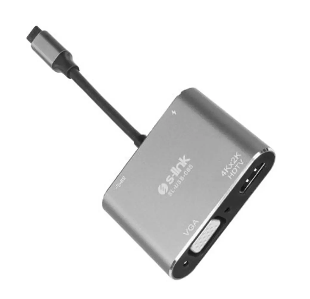 S-link SL-USB-C85 4 in 1 Type C to, PD+HDMI+VGA+USB3.0 Çevirici Hub Adaptör 1