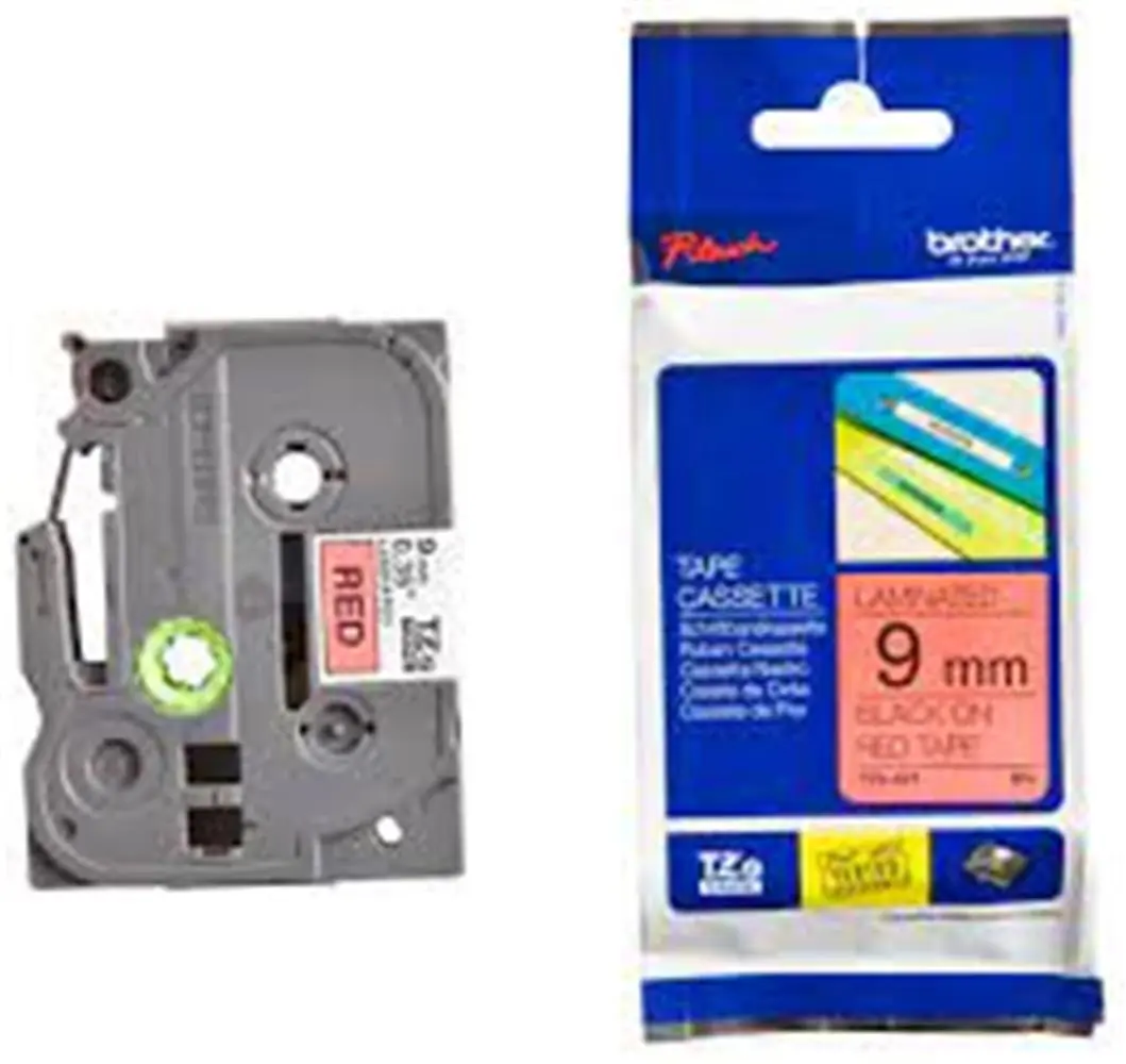Brother TZE-421 9 mm Kırmızı Üzeri Siyah Laminasyonlu Etiket 1