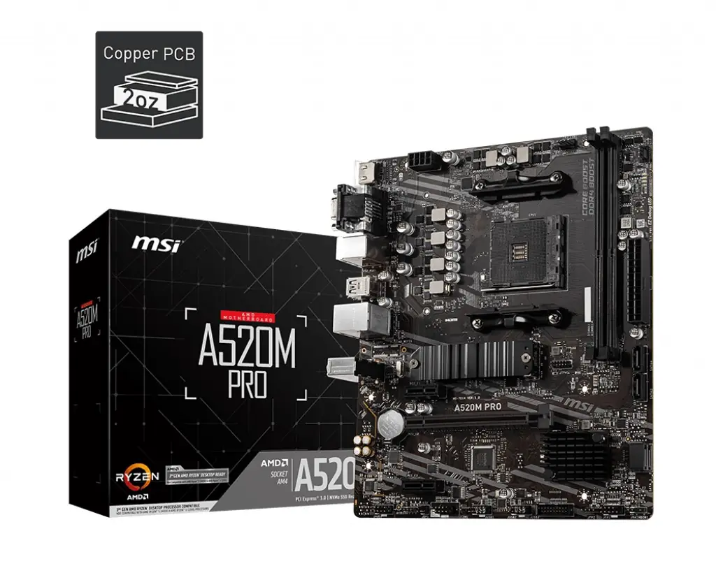 Msi A520M PRO Amd A520 Soket AM4 DDR4 4600 MHz(OC) M.2 Anakart
