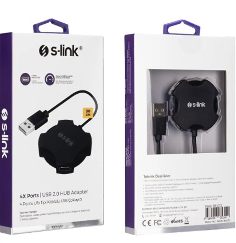 S-link Swapp SW-U212 Siyah Usb 2.0 4 Port Hub Kablolu Çevirici Adaptör 1