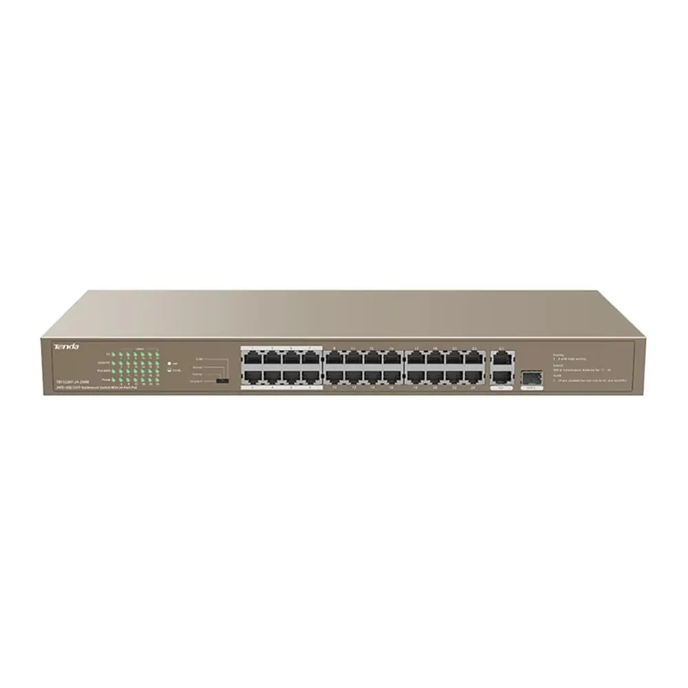 Tenda TEF1126P-24-250W 24 Port Poe+ 10-100 Switch Çelik Kasa Rack Mount 1
