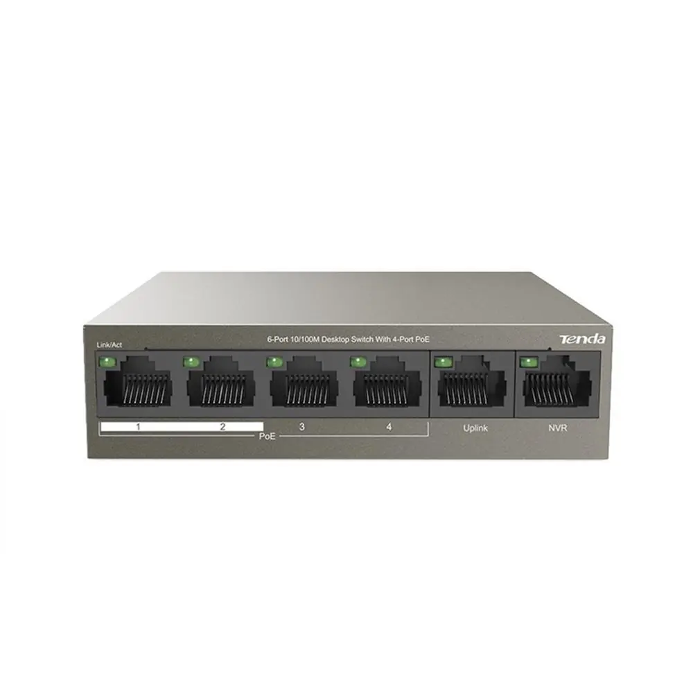Tenda TEF1106P 6 Port 4 Port Poe+ 10-100 + 2 Port Uplink Switch Çelik Kasa Rack Mount 1