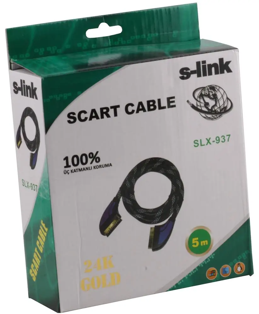 S-link SLX-937 Scart To Scart  5mt Gold Kılıflı Kablo 1