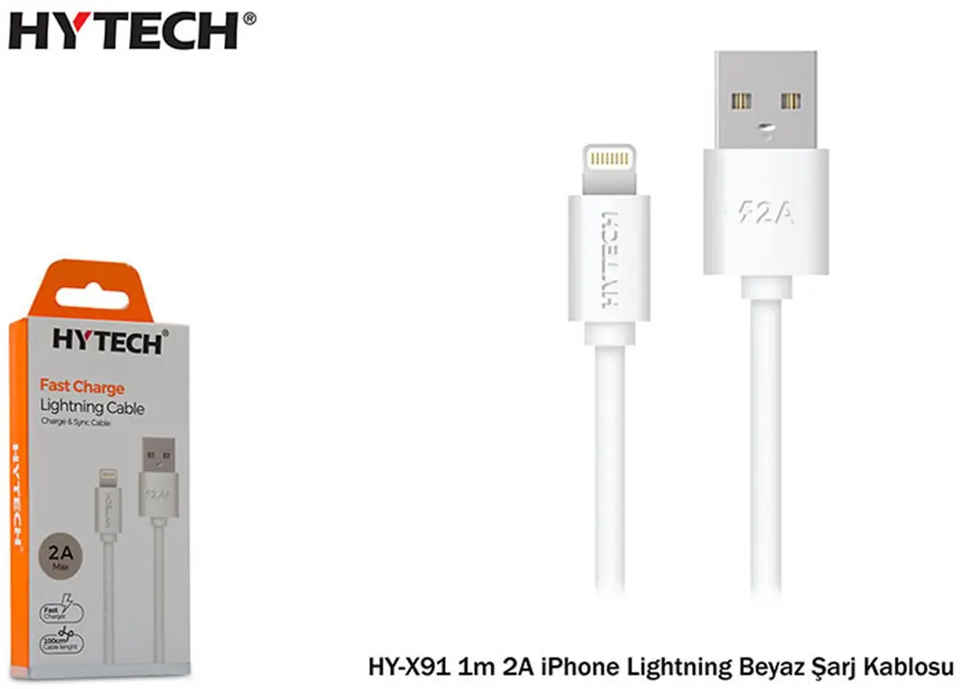 Hytech HY-X91 1m 2A iPhone Lightning Beyaz Şarj Kablosu 1