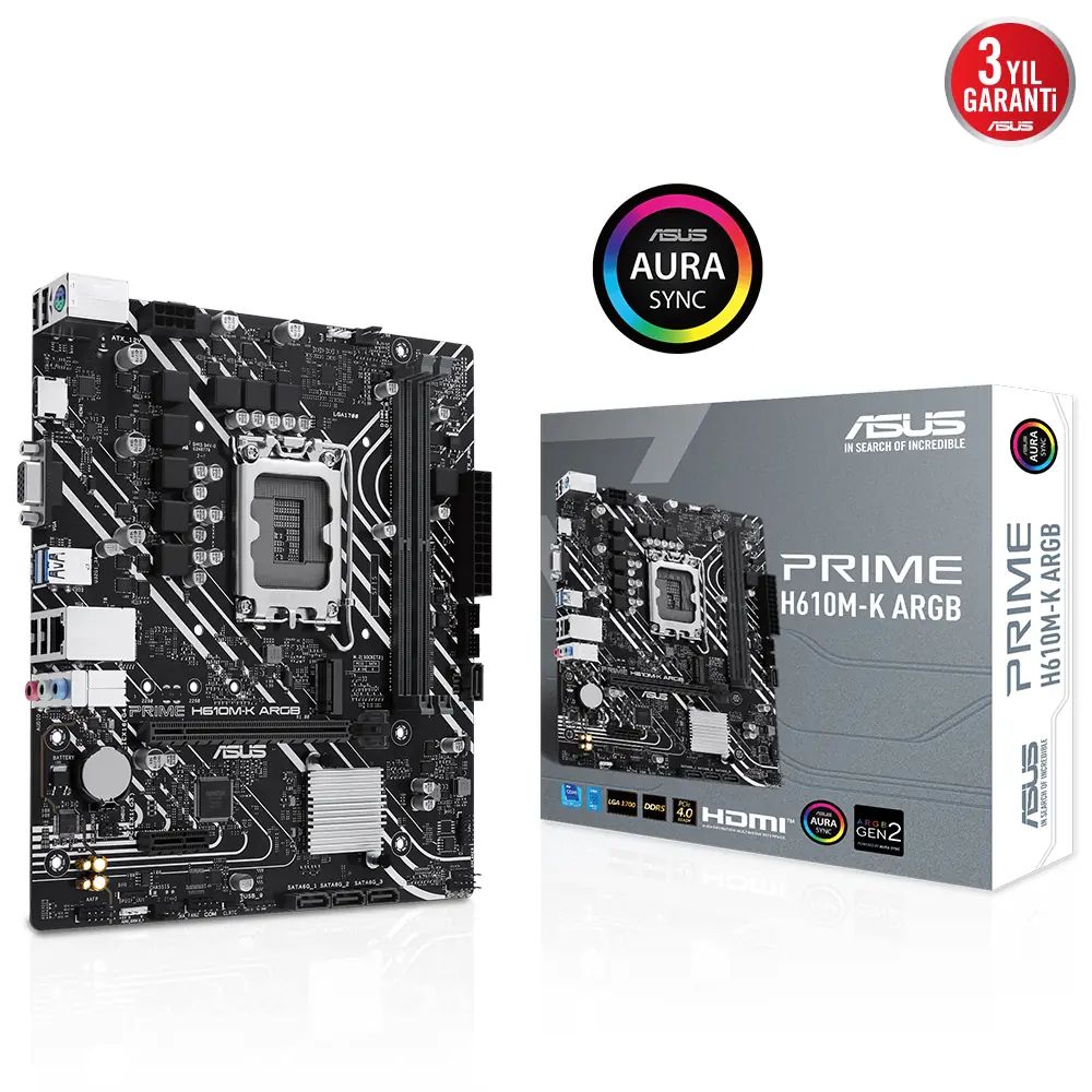 Asus Prime H610M-K ARGB Intel Soket LGA1700 DDR5 5600MHz mATX Gaming (Oyuncu) Anakart