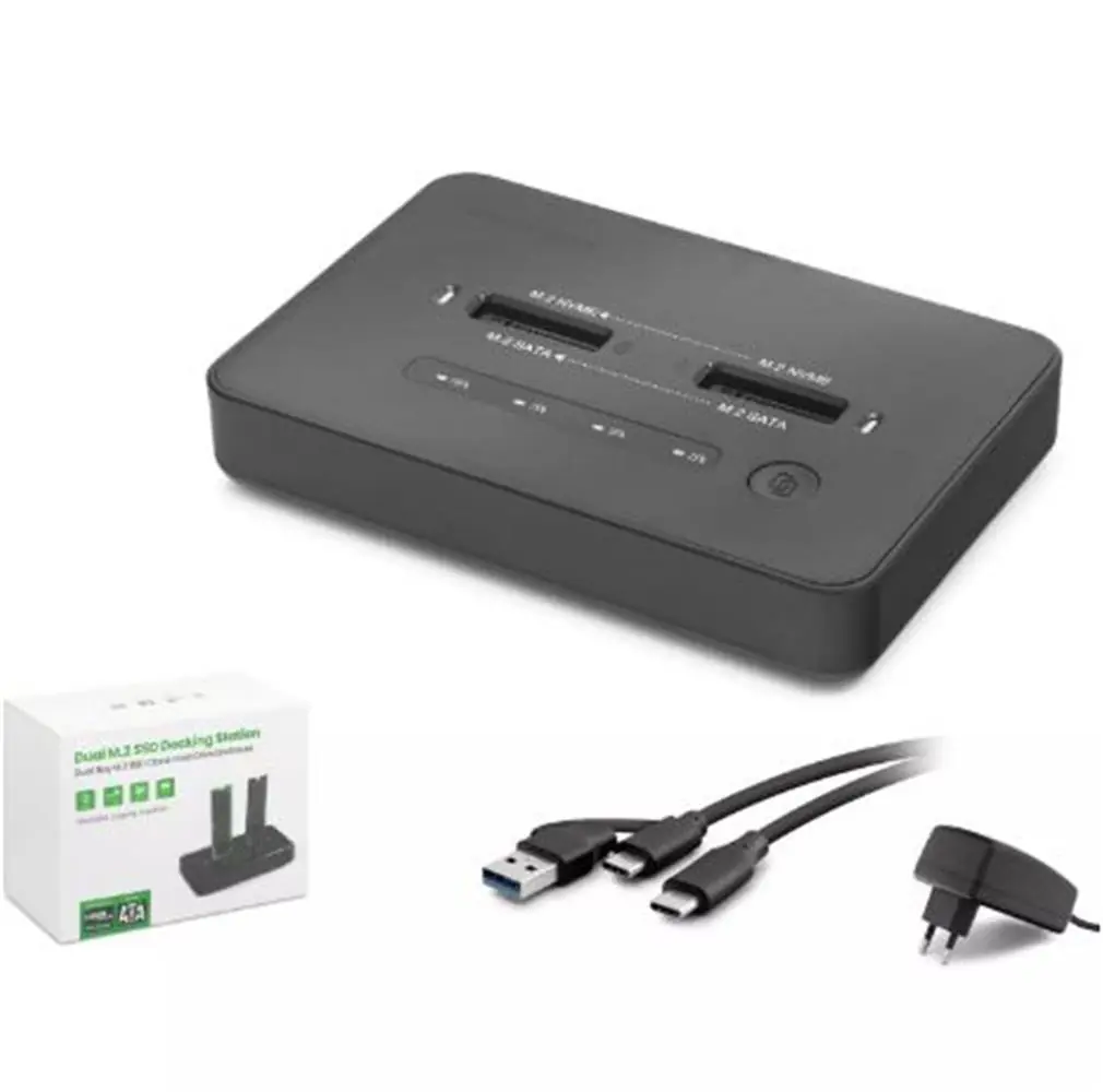 HADRON HDX1797 Dual M.2 SSD Disk Docking Station NVMe-NVMe SATA-SATA Klonlama Destekli - Siyah 1