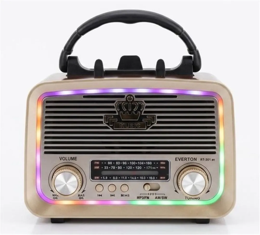 Everton RT-301.m  Bluetooth-USB-SD-FM Şarjlı,Solarlı,Ledli, Nostaljik Radyo El Fenerl Radyo