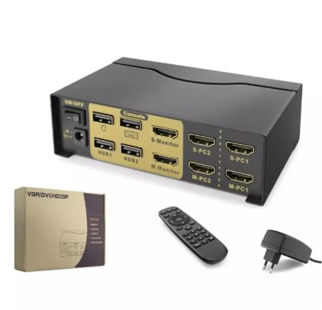 Hadron Hdx1376 2+2 Usb Port  Hdmi Kvm Switch Dual Monitör 2+2 Hdmi  Kablolu Siyah 1