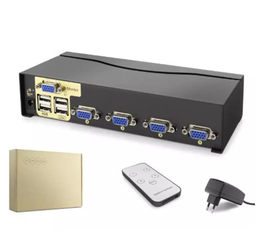 Hadron Hdx1381  4 Port  Vga Kvm Switch Uzaktan kumanda 5V adaptör 1