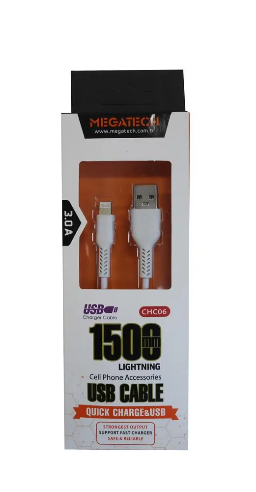 Megatech CHC06 Beyaz 2.1A 1,5mt  İphone Şarj Kablosu 1