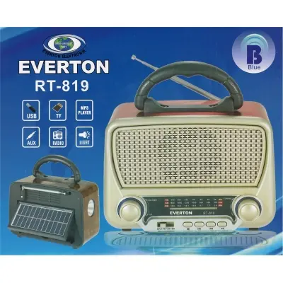 Everton Rt-819 (Solar Güneş Panelli) Bluetooth Fm-Usb-Tf Card-AUX Şarjlı Nostaljik Radyo El Feneri 