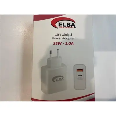 Elba ELB15 25W 3.0A Usb-A To Usb-C Çift Girişli Hızlı Şarj Akım Koruma Isıya Dayanıklı EV Şarj Kafa