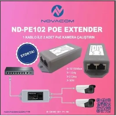 Nova ND-PE102W Poe Extender 10-100 Mbps 1 İnput 2 Output 30W Dış Ortam