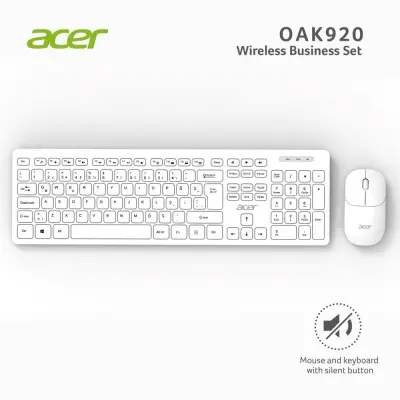 Acer OAK-920  Beyaz Kablosuz Sessiz Tuşlu  2.4Ghz Klavye Moue Set Beyaz (Mouse 1200Dpı) Caps Lock