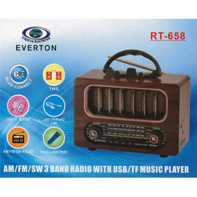 Everton Rt-658  Bluetooth Fm-Usb-Tf-Aux Şarjlı Nostaljik Radyo