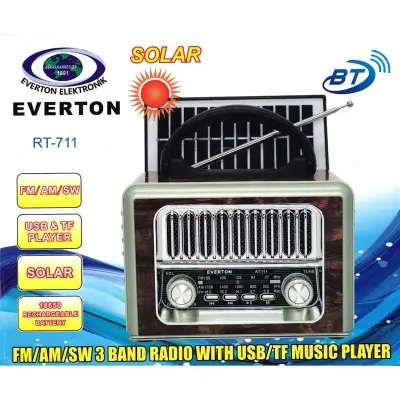 Everton Rt-711-Usb-Tf-Am-Fm-Sw-Tws-Usb Güneş Eenerjili  Nostaljik Radyo