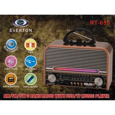 Everton Rt-659  Bluetooth Fm-Usb-Tf-Aux Şarjlı Nostaljik Radyo