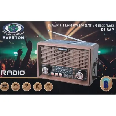 Everton Rt-569  Bluetooth Fm-Usb-Tf-Aux Güneş Enerjili Şarjlı Nostaljik Radyo