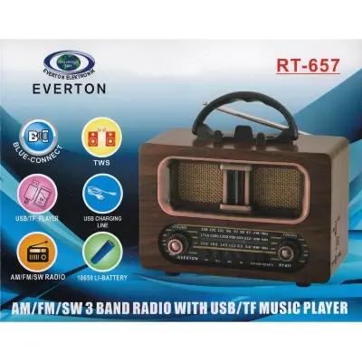 Everton Rt-657  Bluetooth Fm-Usb-Tf-Aux Şarjlı Nostaljik Radyo