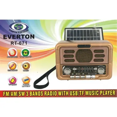 Everton Rt-671 Bluetooth Fm-Usb-Tf-Aux Şarjlı Solar Nostaljik Radyo Güneş Panelli