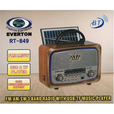 Everton Rt-849  Bluetooth Fm-Usb-Tf-Aux Şarjlı Nostaljik Radyo Güneş Panelli 