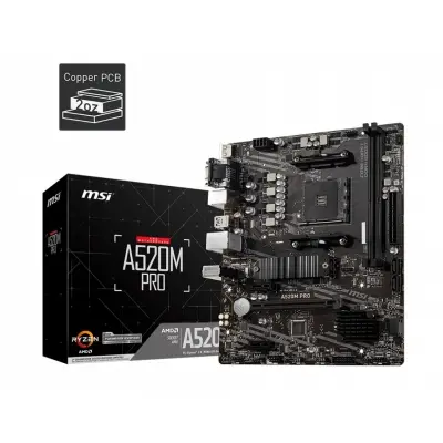 MSI A520M PRO AM4 DDR4 4600(OC) VGA DVI HDMI M.2 USB3.2 MATX