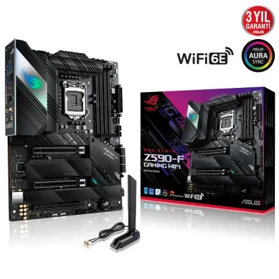 ASUS ROG STRIX Z590-F GAMING WIFI Intel Z590 LGA1200 DDR4 5333 DP HDMI 4x M2 USB3.2 AX WiFi + BT AURA RGB 2.5Gb Intel ATX 128GB’a kadar ram desteği İki Yönlü AI Ses Engelleyici Mic.