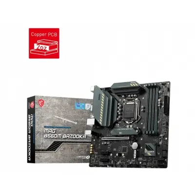 MSI MAG B560M BAZOOKA SOKET 1200 DDR4 5066 (OC) PCI-E Gen 4 ,M.2 USB3.2 1x 2.5G LAN mATX